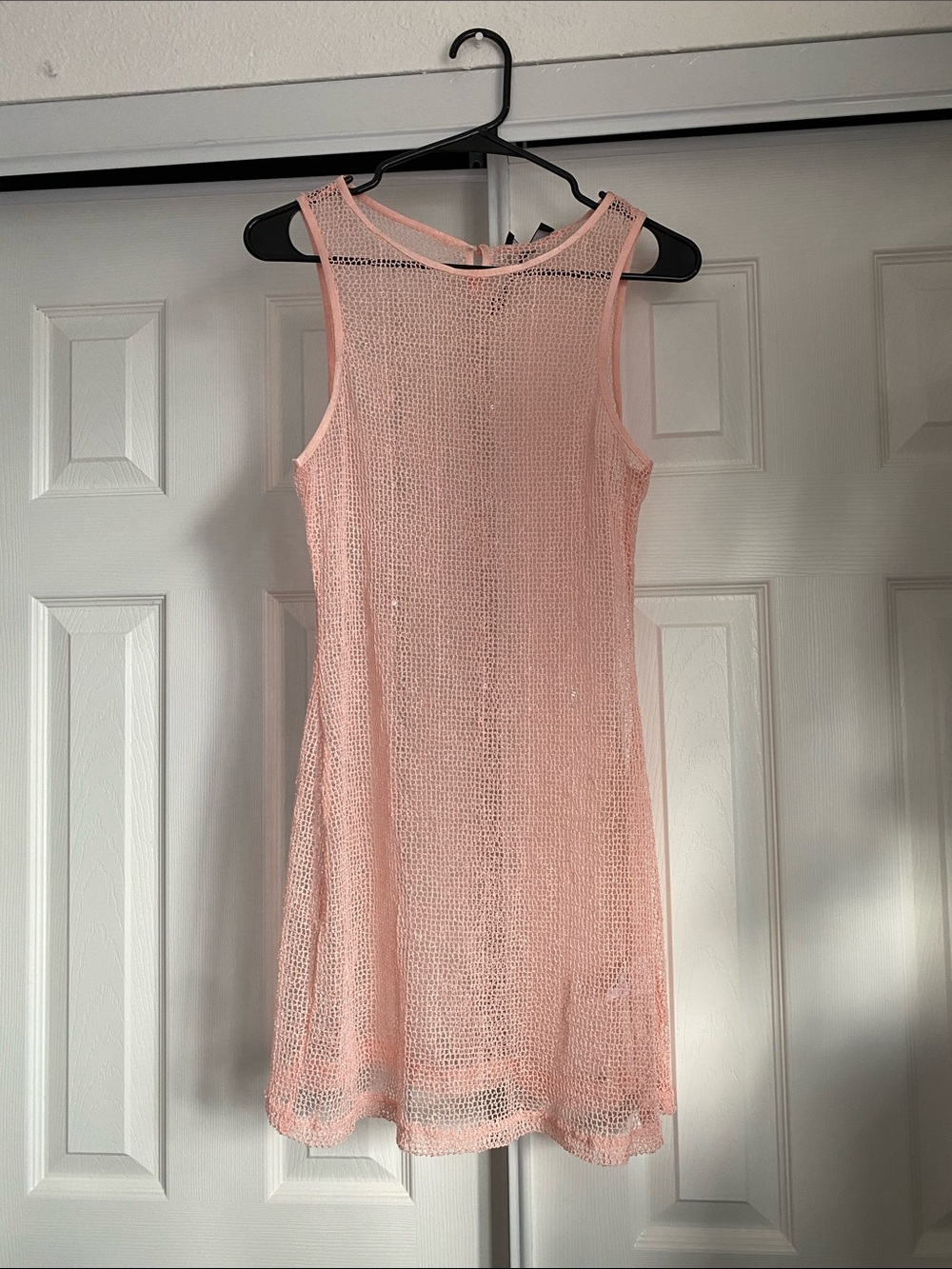 NEW with Tags White Fox Boutique Light Pink Sleeveless Crochet Mini Dress sequin